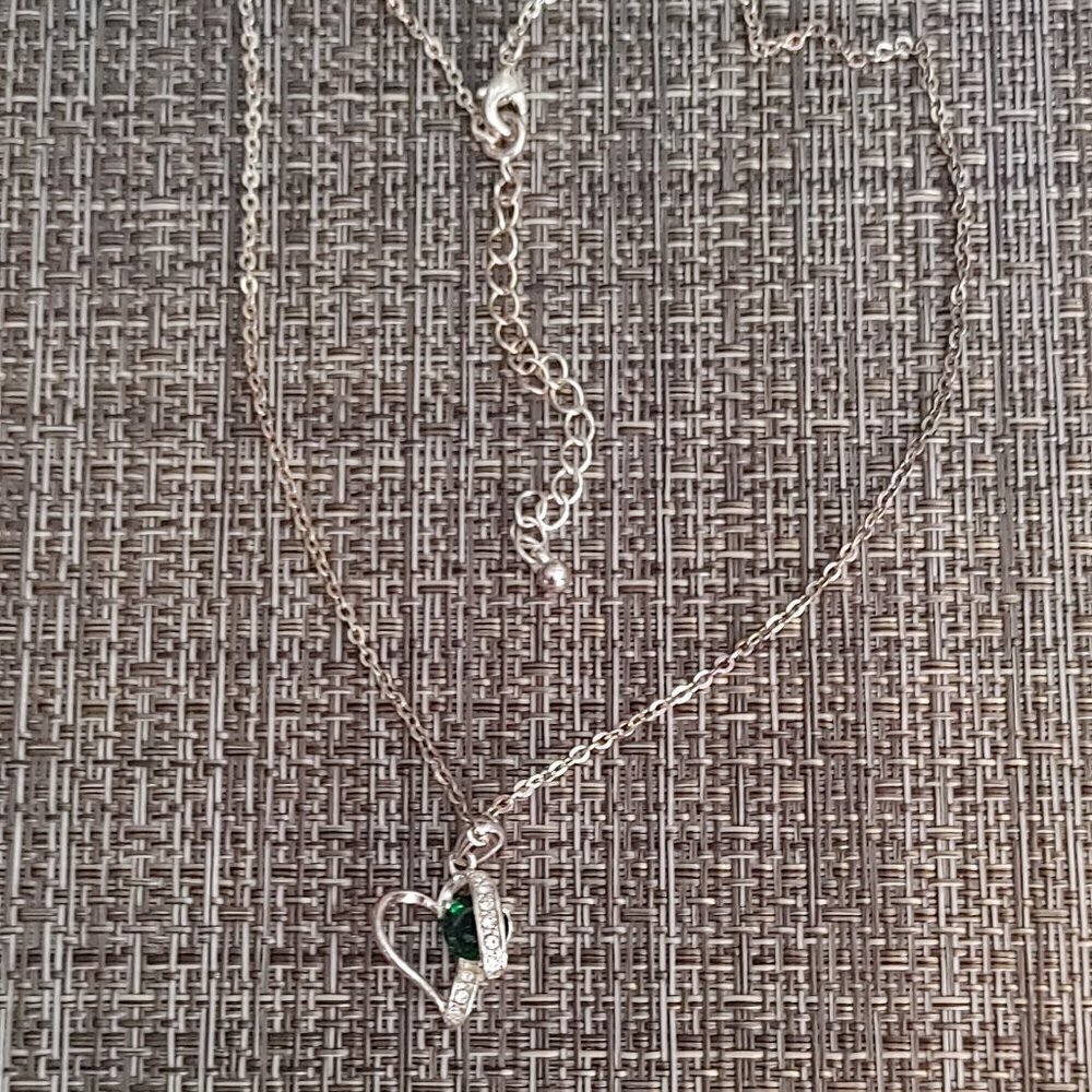 Heart Emerald Stone Wrap Necklace Silver Plate